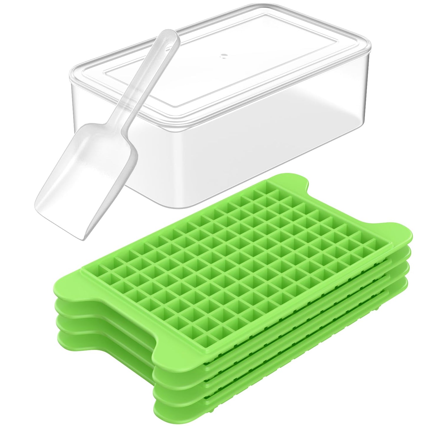 Mini Ice Cube Tray for Freezer: FDDBI Small Ice Trays for Freezer with Bin - 117×4PCS Easy Release Nugget Ice Tray - Crushed Ice Tray with Container