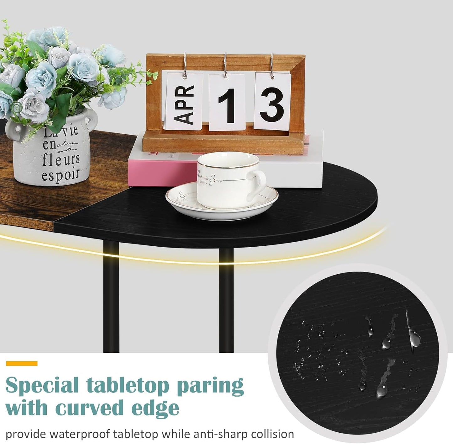 Farmhouse Oval Coffee Table with Storage, 2-Tier Wood Center Table for Living Room, Mid Century Modern Coffee Table Low Cocktail Tea Table for Small Space, Office, Apartment, Brown & Black