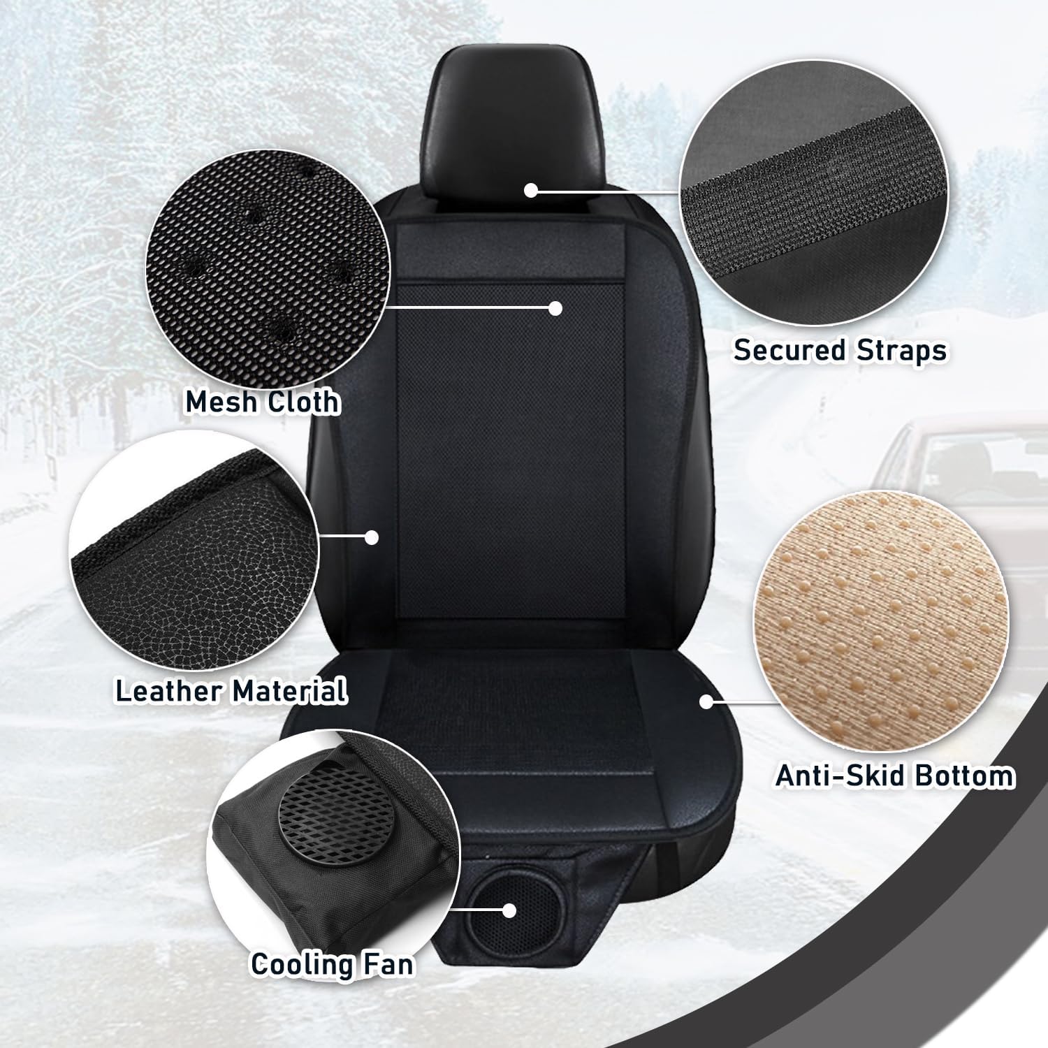 ZONETECH Cooling Car Seat Cushion - Black Automotive Adjustable Temperature Comfortable Cooling Car Seat Cover (1 Pack)