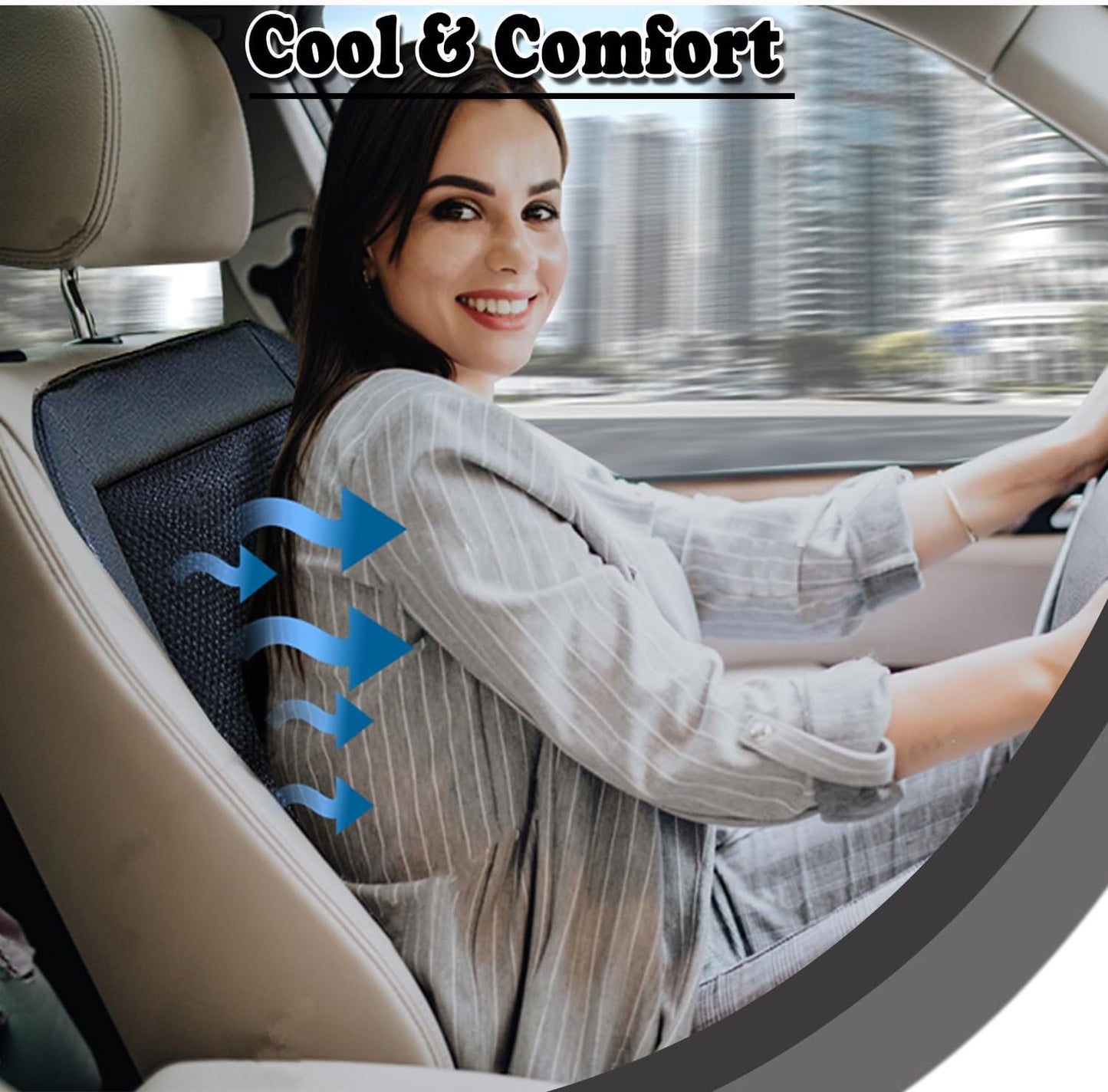 ZONETECH Cooling Car Seat Cushion - Black Automotive Adjustable Temperature Comfortable Cooling Car Seat Cover (1 Pack)